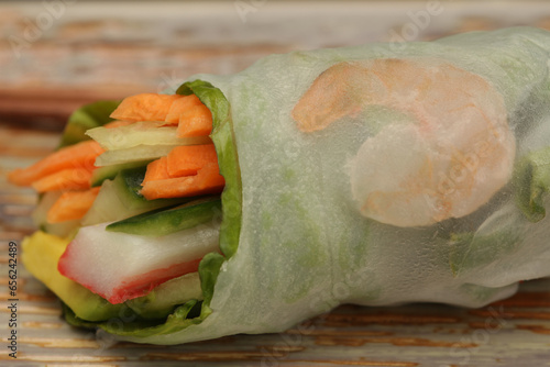 spring roll with shrimp close-up