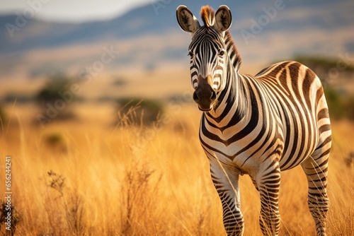 Zebra standing in the grass in the bush.