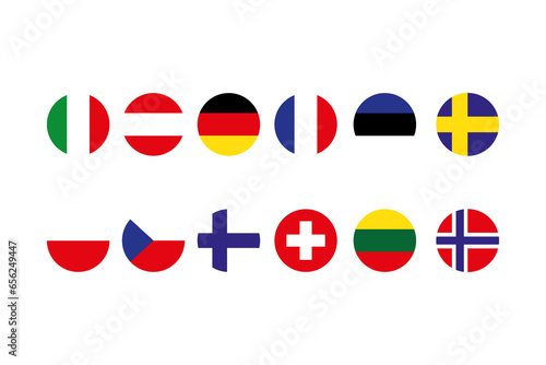 Set of round flags in top states of the Europe photo