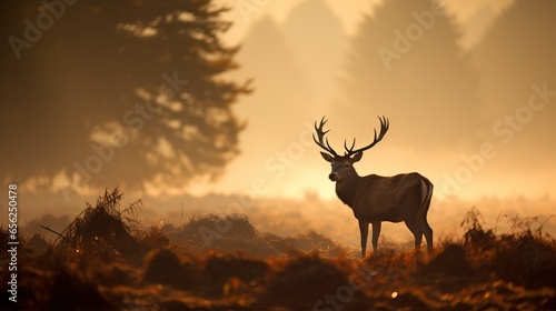 Red Deer Cervus elaphus in the morning mist. © Meow Creations