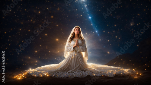 Starry Serenity: Kneeling in Celestial Prayer