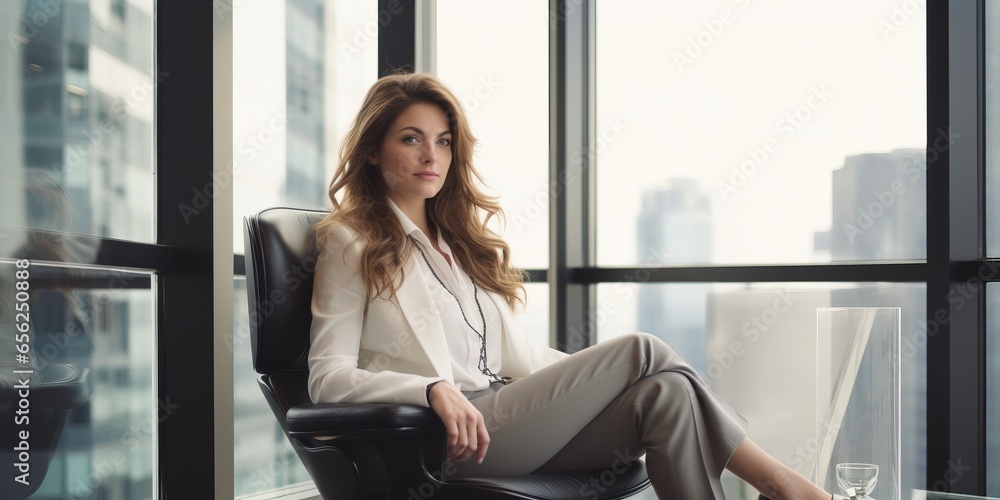 Portrait of a beautiful businesswoman sitting in an office chair. Portrait of a beautiful businesswoman sitting in an office chair.