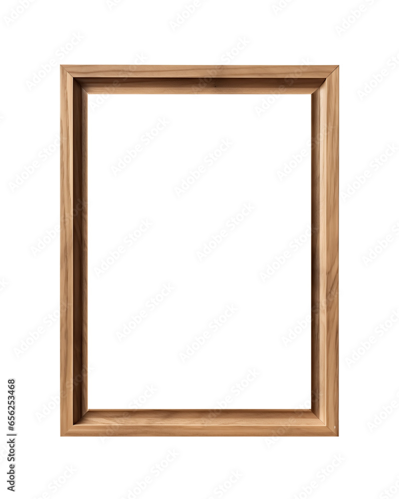 Modern brown natural wood frame isolated on a transparent background. Thin portrait vertical rectangle wooden frame mock-up for poster, photo, image, picture, wall art mockup Modern brown natural wood frame isolated on a transparent background. Thin portrait vertical rectangle wooden frame mock-up for poster, photo, image, picture, wall art mockup