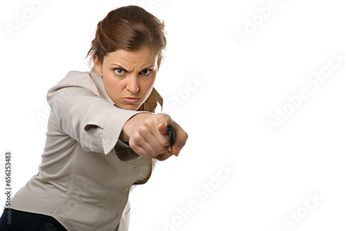 femme déterminée montrant quelqu'un ou quelque chose d'un doigt  accusateur  photo