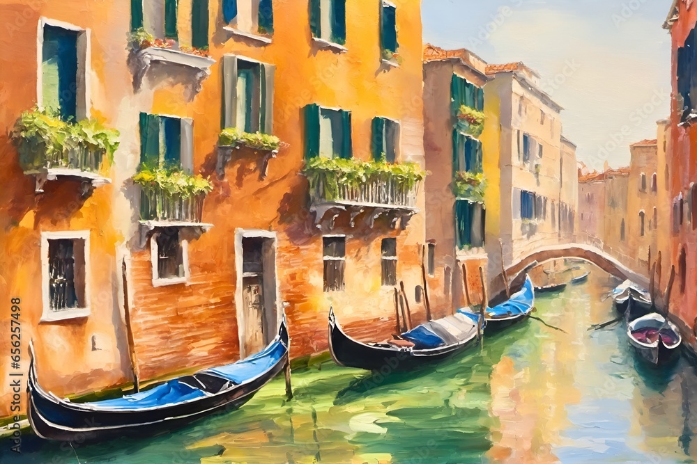 Venetian Canals in Modern Impressionism An Oil Painting from Italy