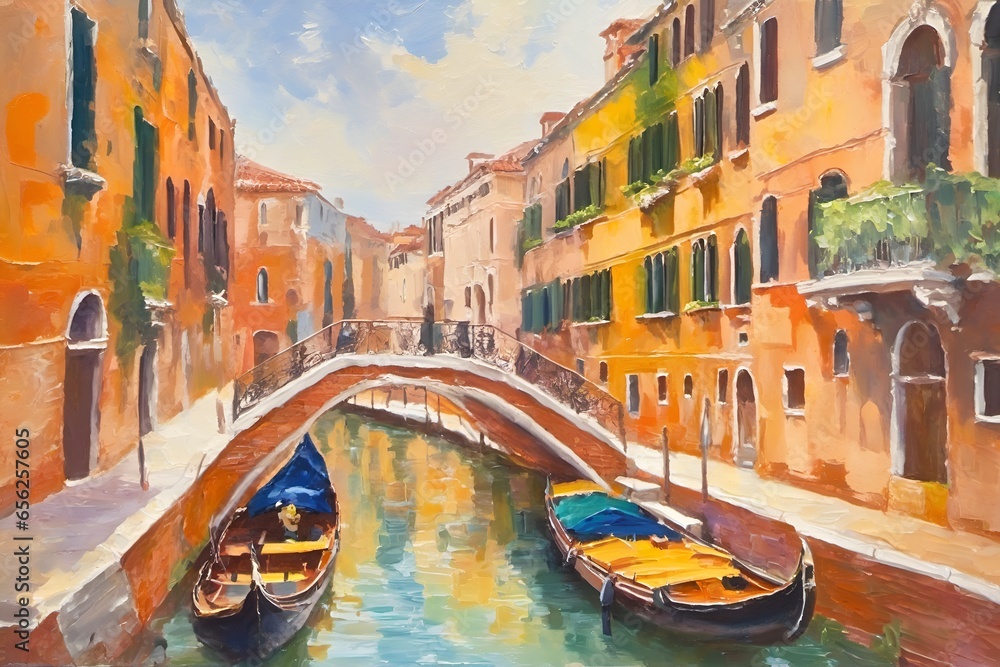 Venetian Canals in Modern Impressionism An Oil Painting from Italy