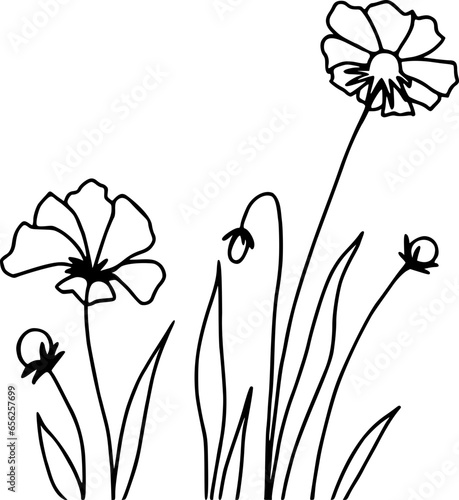 Wildflowers and grass line art