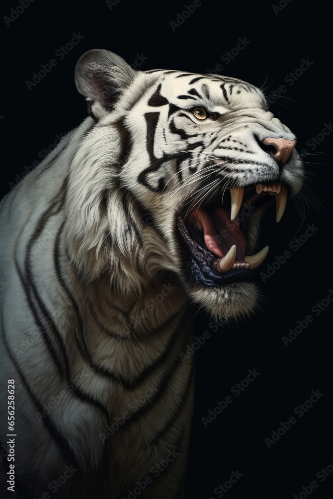 Obraz premium a white saber-toothed tiger on dark background