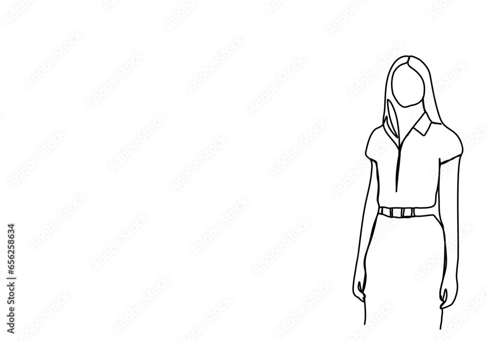 Woman in a business suit. One line drawing vector illustration. Woman in a business suit. One line drawing vector illustration.