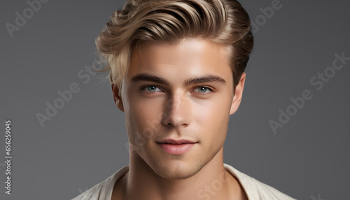 Confident Young Adult with Soft Smile and Fashionable Hairstyle