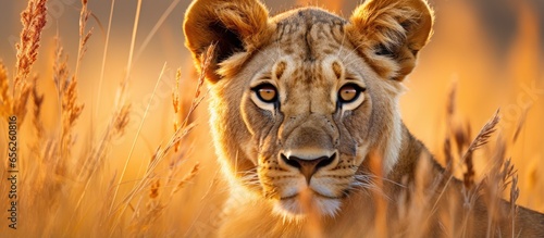 Gorgeous lion named Caesar in Masai Mara Kenyas golden grass