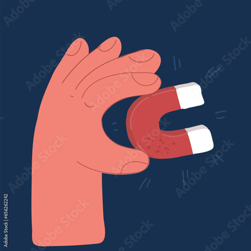 Cartoon vector illustration of hand holding a magnet
