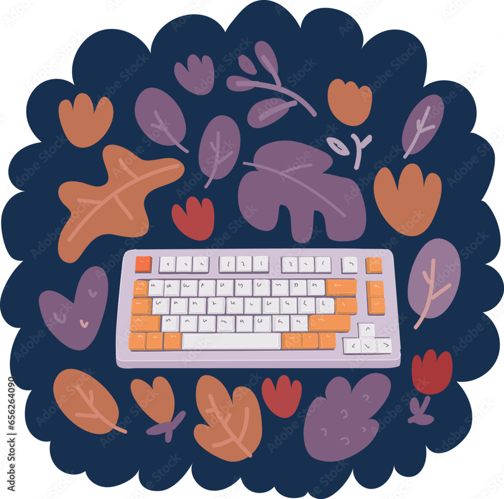 Cartoon vector illustration of Top view of mechanical keyboard. Minimal