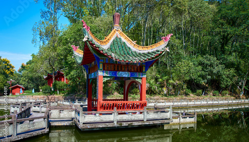 Pavilion at Jinping Mountain Lotus Pond, Langzhong Ancient City, Sichuan, China photo