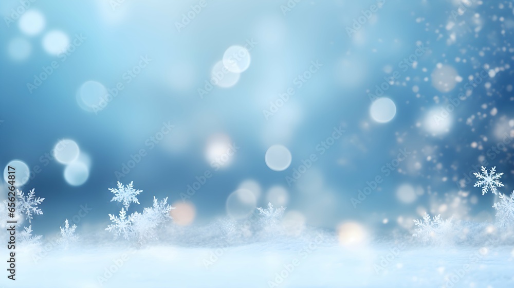 Snowflake background. Close up of winter snow. Christmas background. Copy space for text. Generative AI.