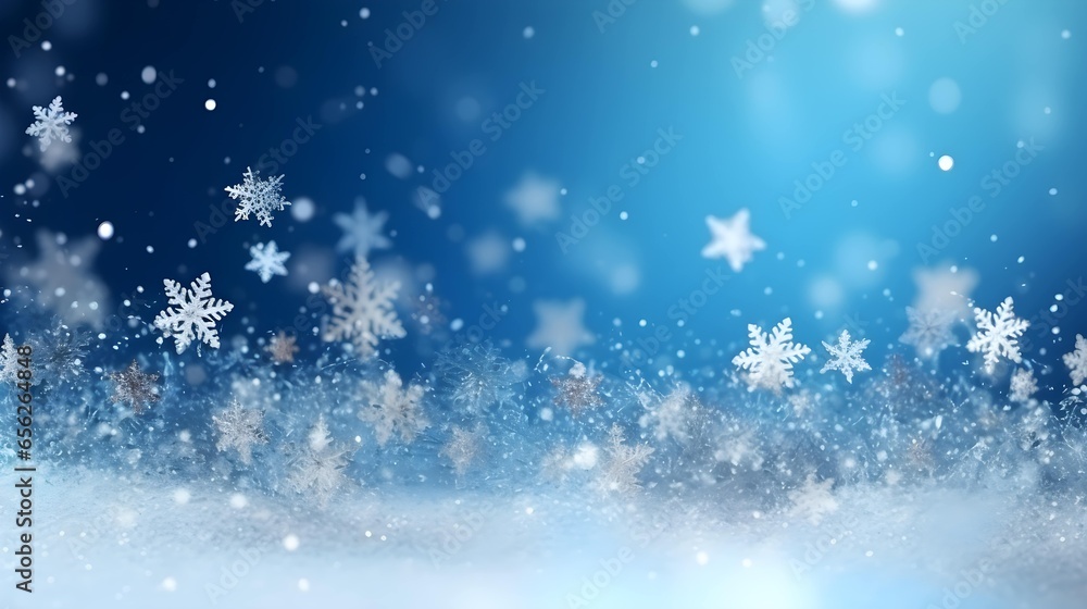 Snowflake background. Close up of winter snow. Christmas background. Copy space for text. Generative AI. Snowflake background. Close up of winter snow. Christmas background. Copy space for text. Generative AI.
