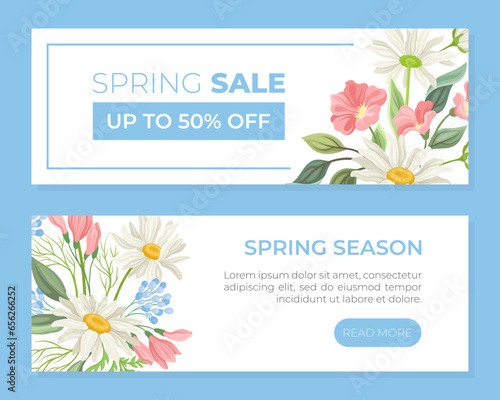 Daisy Flower Sales Flyer Design with Meadow Flora Vector Template