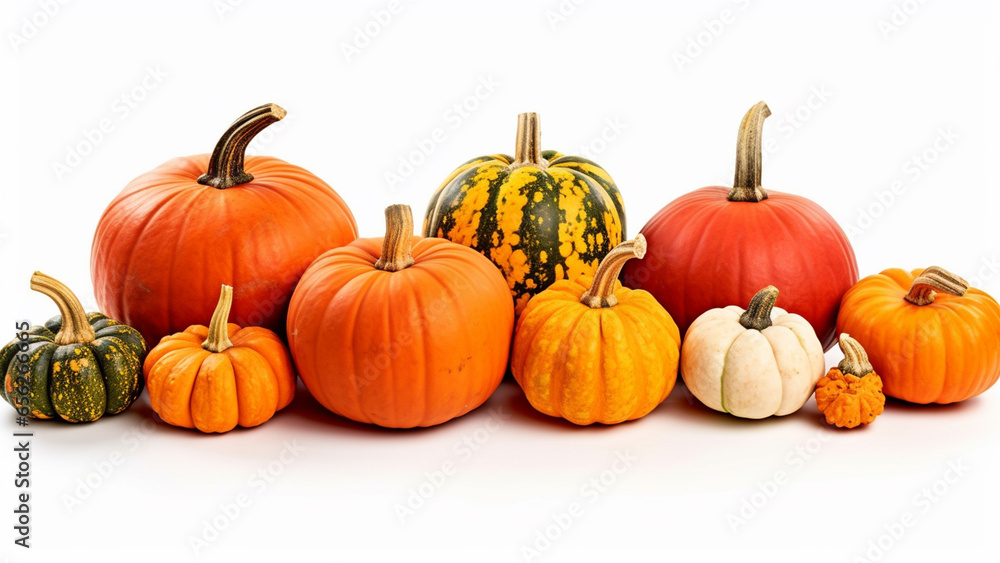 Many Pumpkins on white background Many Pumpkins on white background