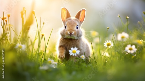 Background of rabbits in the field, copy space. Generative AI.