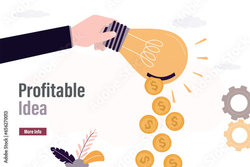 Profitable idea, entrepreneur hand holds glowing light bulb for make money, financial innovation or business or investment ideas, earning or profit from creativity,