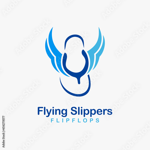 Flying flip flop slippers logo design