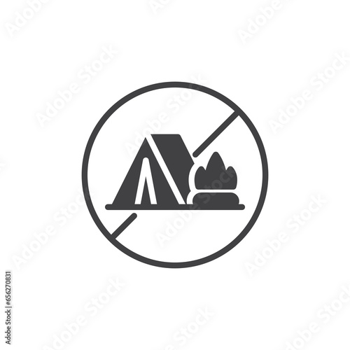 Camping prohibition sign vector icon