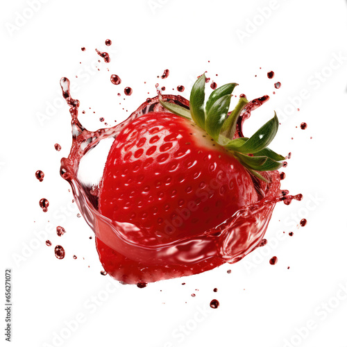 Strawberry juice wave splash isolated on white background with clipping path, png, swirl, liquid splash, juice drops, realistic flow of refreshment cocktail, Generative AI