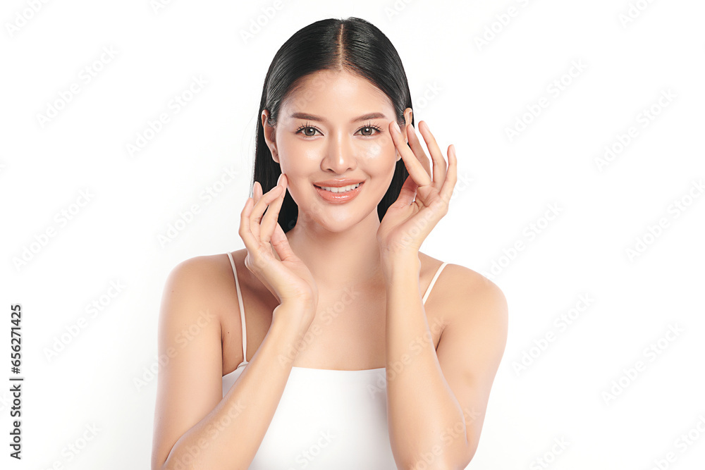 Beautiful young asian woman with clean fresh skin on white background, Face care, Facial treatment, Cosmetology, beauty and spa, Asian women portrait. Beautiful young asian woman with clean fresh skin on white background, Face care, Facial treatment, Cosmetology, beauty and spa, Asian women portrait.