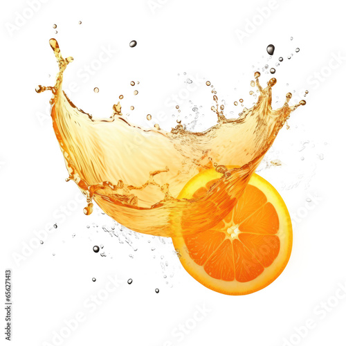 Orange juice wave splash isolated on white background with clipping path, png, swirl, liquid splash, juice drops, realistic flow of refreshment cocktail, Generative AI