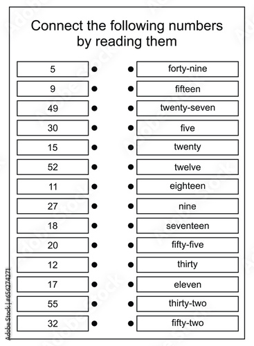 Conceptual vector illustration of a set of mathematical learning for children. mathematics student activity sheet. counting numbers by connecting
