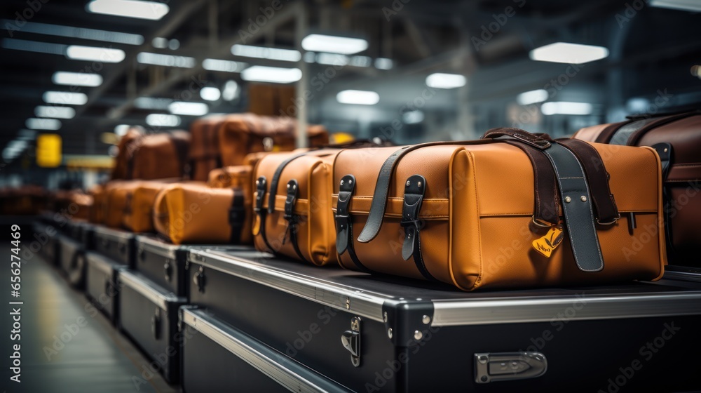 Baggage and suitcases on an airport terminal conveyor belt Baggage and suitcases on an airport terminal conveyor belt