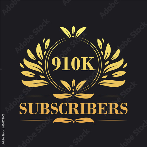 910K Subscribers celebration design. Luxurious 910K Subscribers logo for social media subscribers