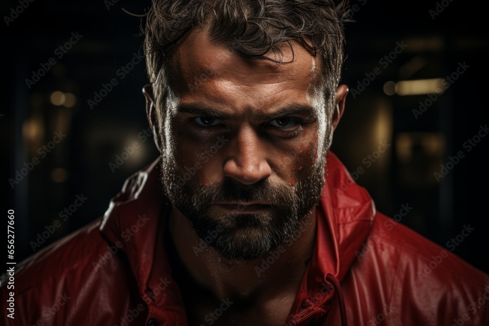 Boxer's focused and determined expression as they prepare to enter the ring, Generative AI Boxer's focused and determined expression as they prepare to enter the ring, Generative AI