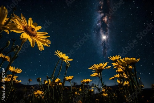 The night sky is filled with stars and a yellow flower - AI Generative © Being Imaginative