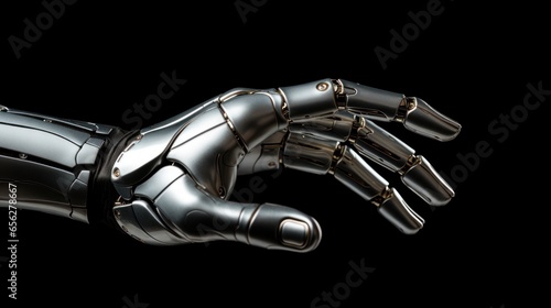 robotic hand on a black background with a vignette.