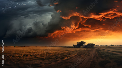 Dramatic Thunderstorm Clouds Gathering over a Prairie