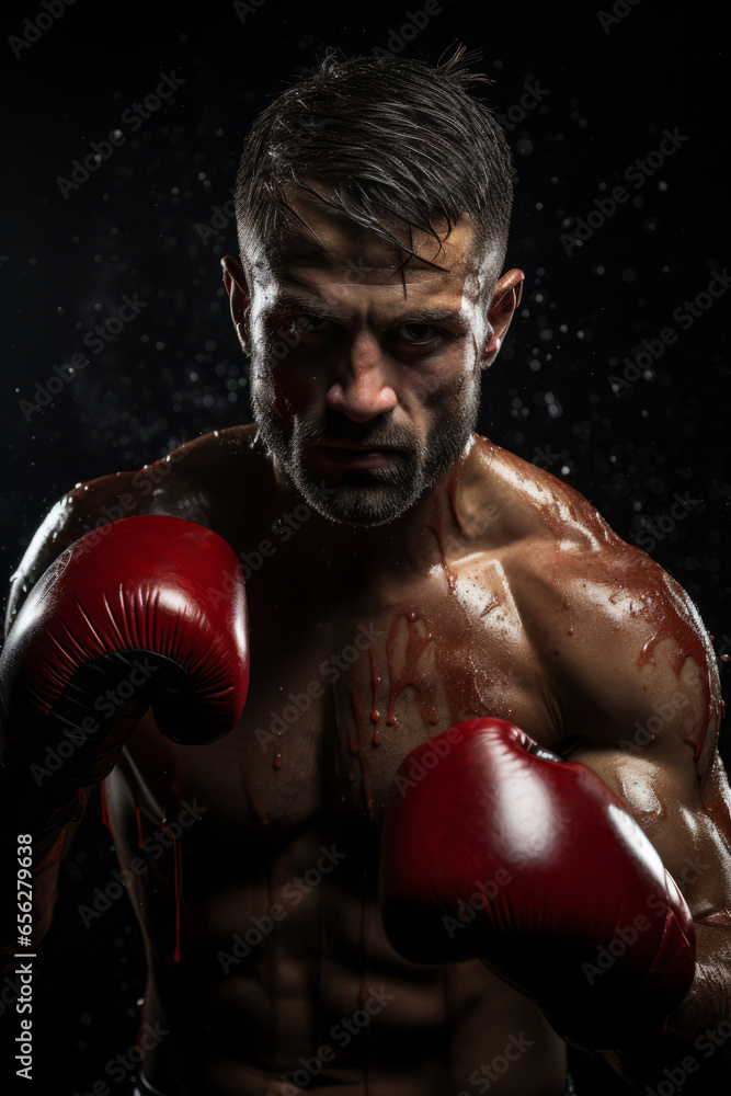 Boxer delivering a powerful punch in the boxing ring, capturing the intensity and determination, Generative AI