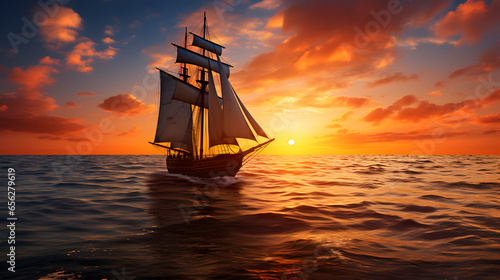 Golden Sunset over Tranquil Ocean © The