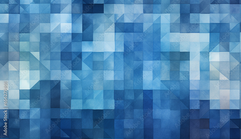 Blue white abstract background. in the style of fluid watercolor washes, stained glass effect, puzzle-like elements, textured pigment planes, elongated shapes, pixels.