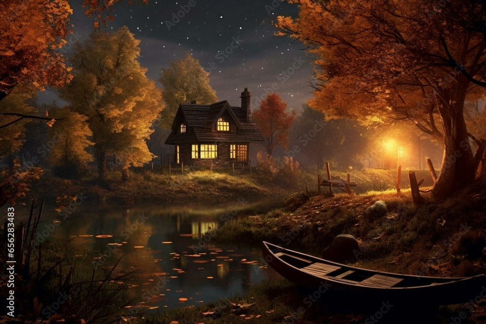 Autumnal night scenery. Generative AI