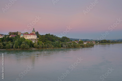 Evening view of an Austrian village on a Danube river bank. District of Melk, lower Austria © Luka