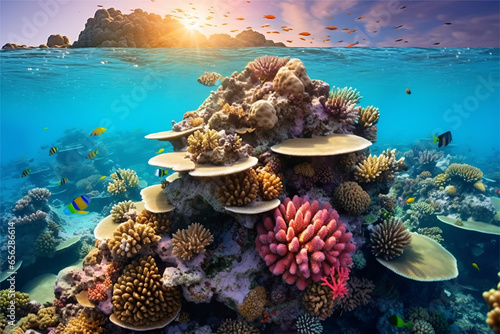 Colorful coral reef and tropical fish in the Red Sea photo