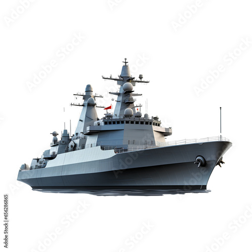 Modern warship on transparent background PNG. Destroyer on transparent background PNG. Naval war concept.