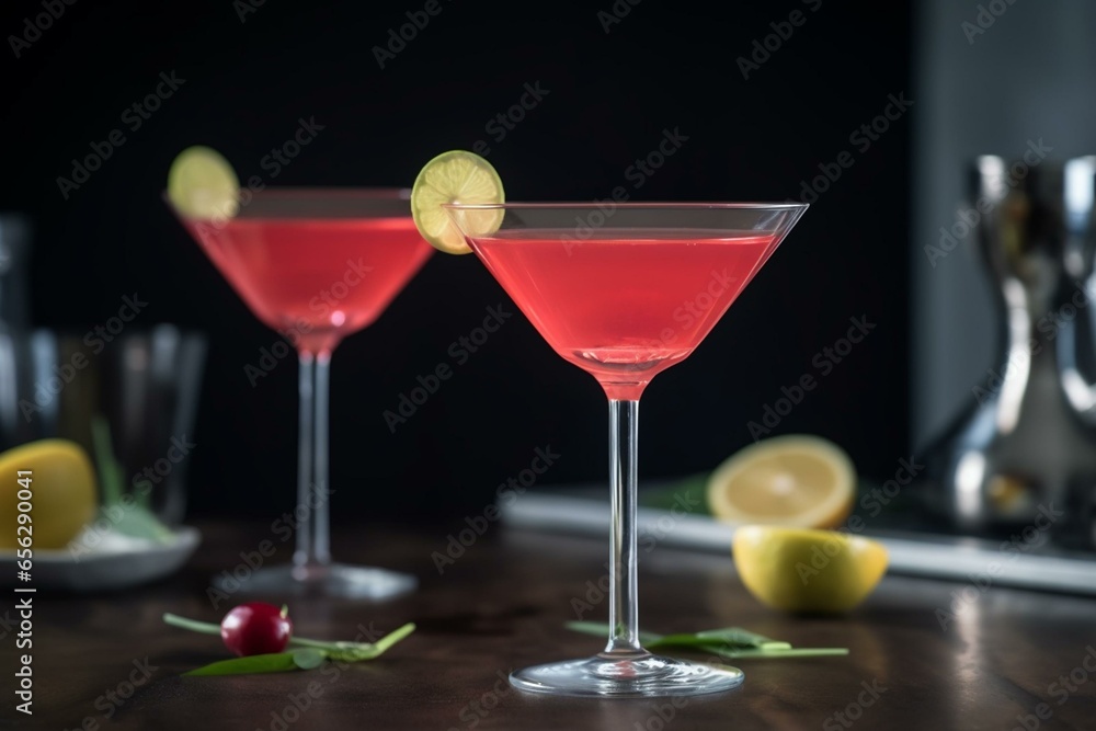 Enjoy a elegant blush cosmopolitan vodka, citrus liqueur, lime and