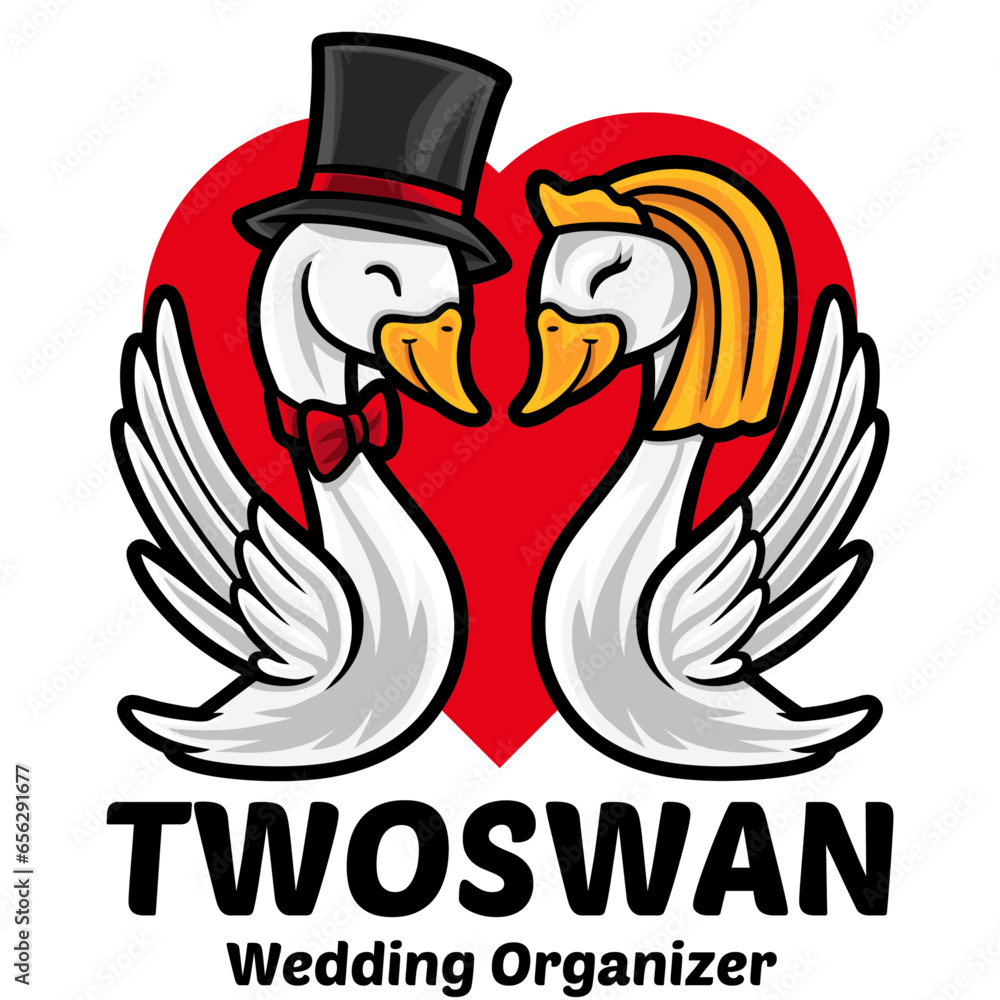 Fototapeta premium Swan Wedding Organizer Logo Mascot Template