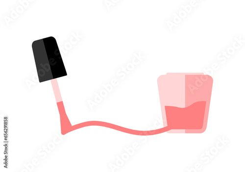 Pink bottle with brush line nail polish manicure beauty icon flat vector design