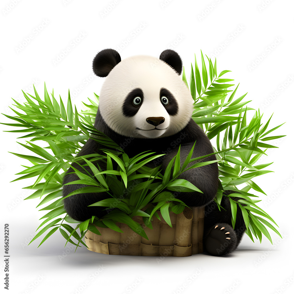 Cartoon 3d panda in bamboo jungle isolated on white Cartoon 3d panda in bamboo jungle isolated on white