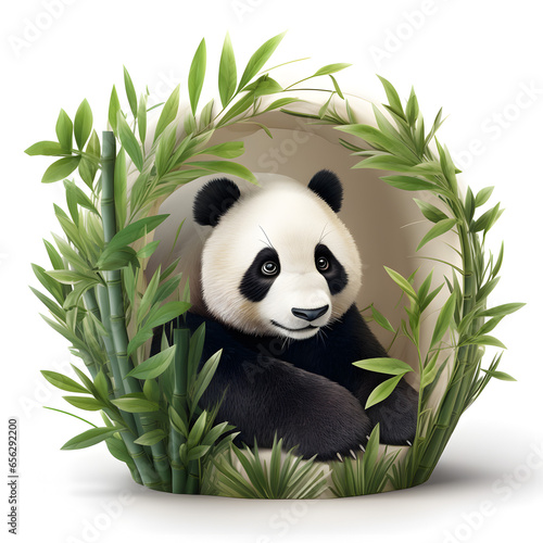 Cartoon 3d panda in bamboo jungle isolated on white 