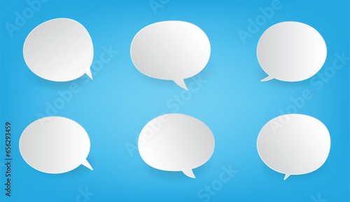 3D White Blank Speech Bubbles Set Isolated. Square and Round Rendering Chat Balloon Pin. Notification Shape Mockup. Communication, Web, Social Network Media, App Button. Realistic Vector Illustration photo