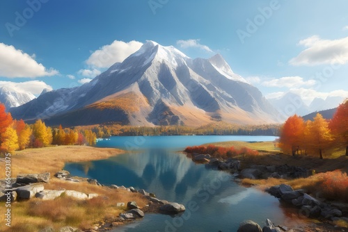 Autumn Splendor  Majestic Mountain and Tranquil Lake